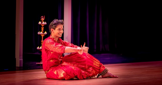 Student Karaan Kothari performing Bharatanatyam, a classic Indian style dance. 